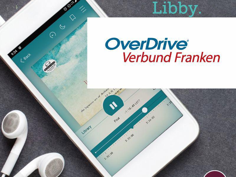 Libby App auf Smartphone mit Overdrive Verbund Franken Logo