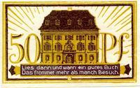 Briefmarke mit Gutschein50 Pfennig: Lies dann und wann ein gutes Buch. Das frommet mehr als manch Besuch.